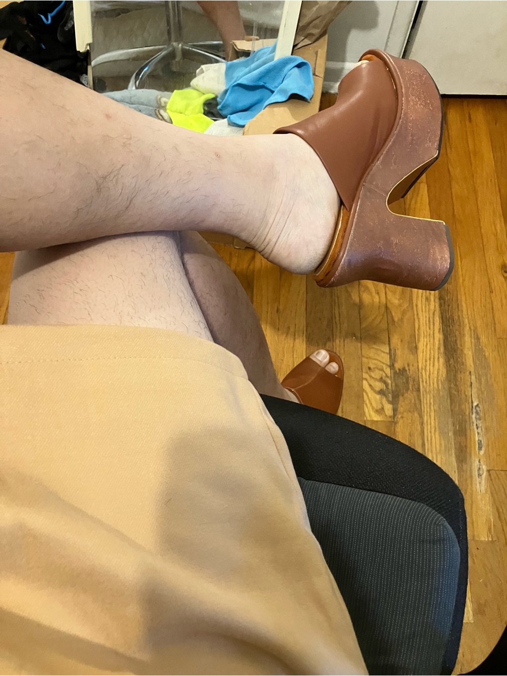 Fsj Brown Platform Peep-Toe Mule Heels